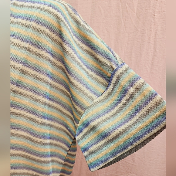 Lumière Metallic Stripe Crew Neck Relax Drop Shoulder Tee- (Medium)NEw - Picture 3 of 8